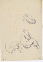 Drei Studien eines sitzenden Kindes nach rechts, stehendes Kind